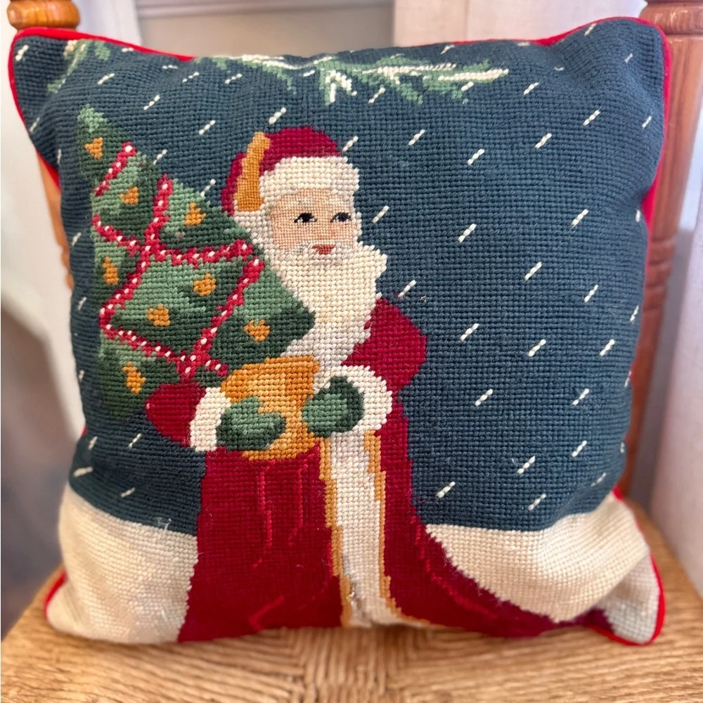 Vintage Needlepoint Santa Christmas Pillow | Cottagecore, Ralph Lauren Christmas - Picture 2 of 3